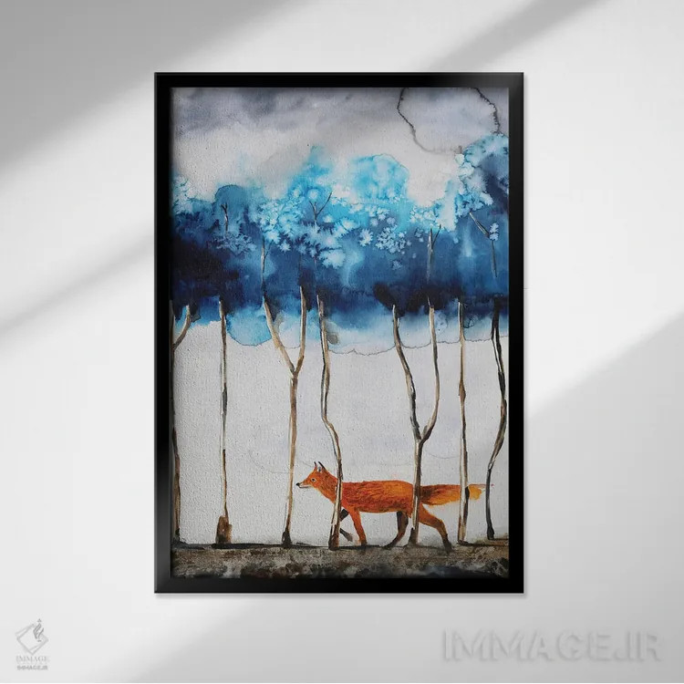 تابلو دکوراتیو در جنگل آبی اثر اوگنیا اسمیرنوا - نمای قابدار مشکی