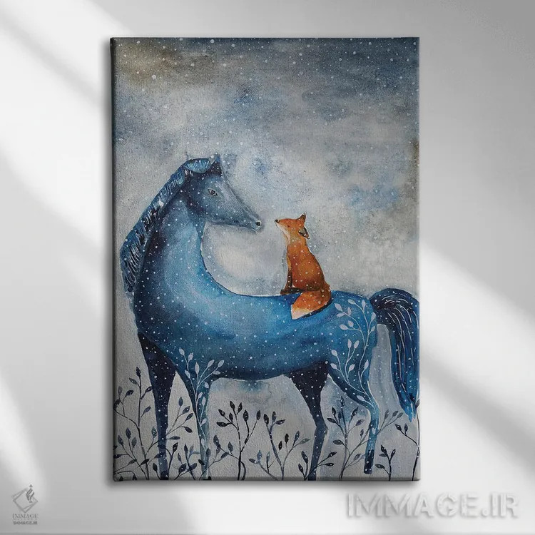 تابلو دکوراتیو اسب آبی اثر اوگنیا اسمیرنوا - نمای روبهرو روی دیوار