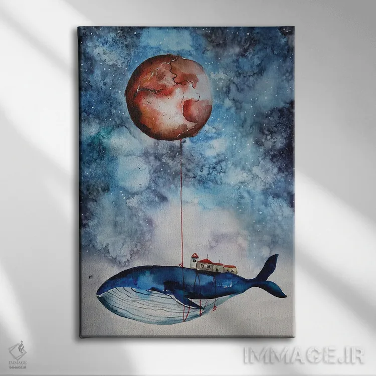 تابلو دکوراتیو نهنگ و ماه سرخ اثر اوگنیا اسمیرنوا - نمای روبهرو روی دیوار