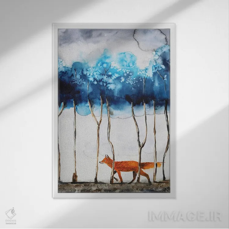 تابلو دکوراتیو در جنگل آبی اثر اوگنیا اسمیرنوا - نمای قابدار سفید