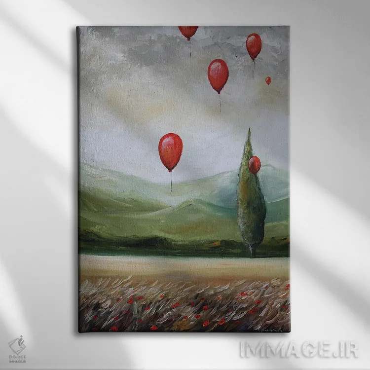 تابلو دکوراتیو منظره با بادکنک های قرمز اثر اوگنیا اسمیرنوا - نمای روبهرو روی دیوار