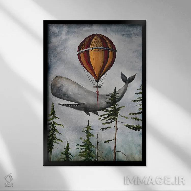 تابلو دکوراتیو نهنگ به سبک قدیمی اثر اوگنیا اسمیرنوا - نمای قابدار مشکی