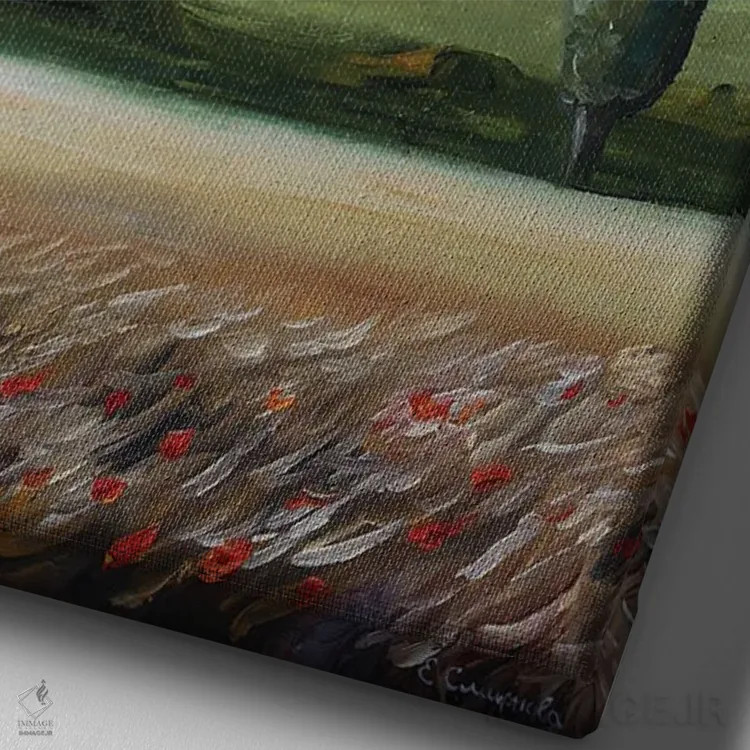 تابلو دکوراتیو منظره با بادکنک های قرمز اثر اوگنیا اسمیرنوا - نمای نزدیک بافت بوم