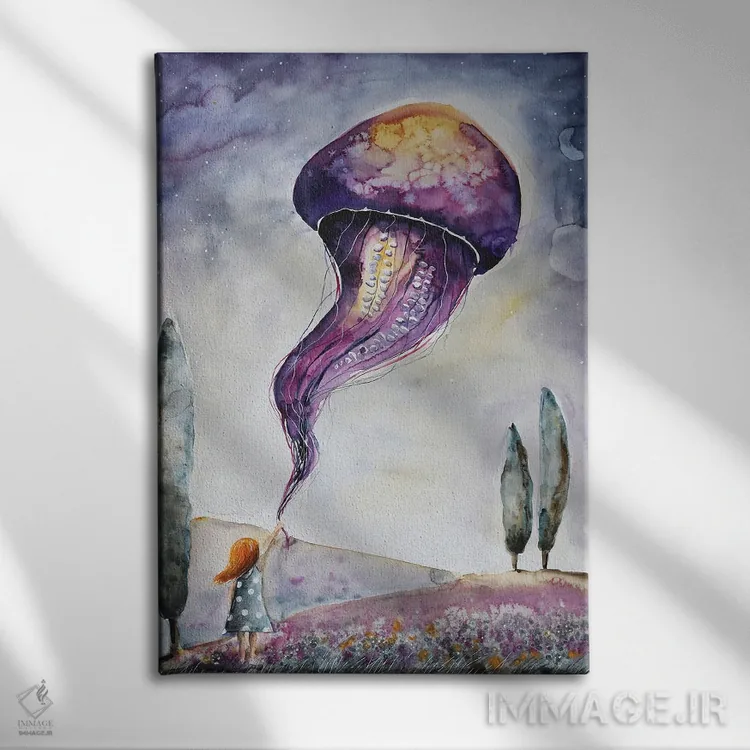 تابلو دکوراتیو عروس دریایی بنفش اثر اوگنیا اسمیرنوا - نمای روبهرو روی دیوار