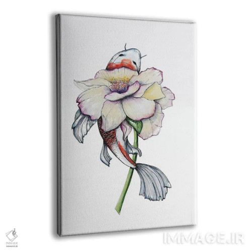 تابلو دکوراتیو گل صدتومانی و ماهی کوی اثر اوگنیا اسمیرنوا - نمای پرسپکتیو محصول