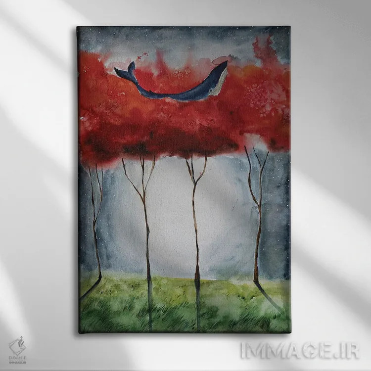تابلو دکوراتیو درختان قرمز اثر اوگنیا اسمیرنوا - نمای روبهرو روی دیوار