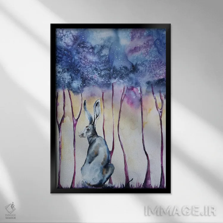 تابلو دکوراتیو در جنگل شبانه اثر اوگنیا اسمیرنوا - نمای قابدار مشکی