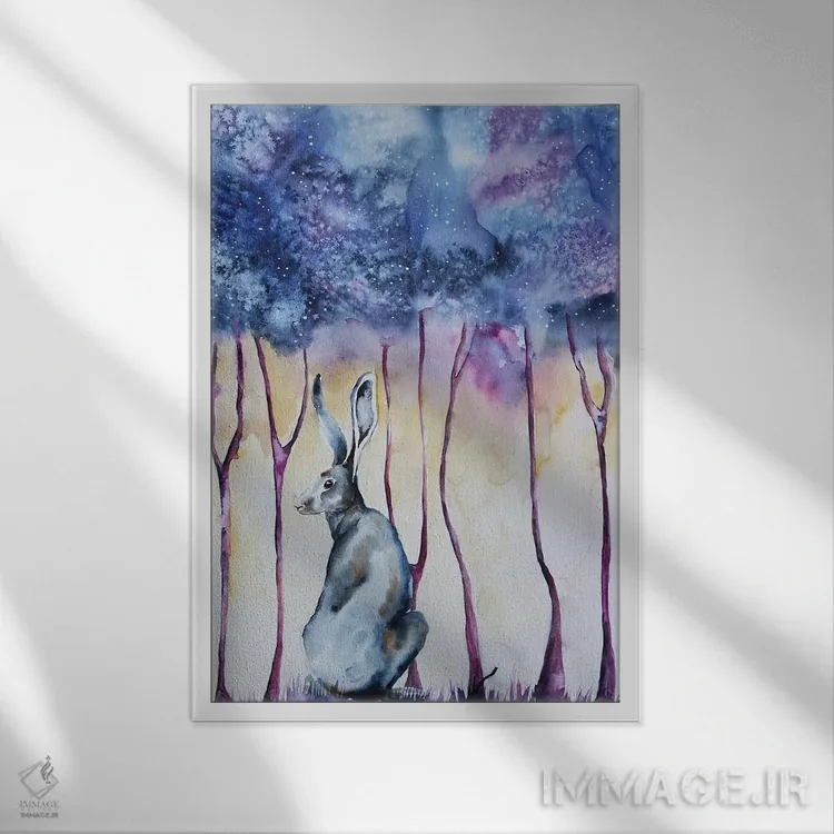 تابلو دکوراتیو در جنگل شبانه اثر اوگنیا اسمیرنوا - نمای قابدار سفید