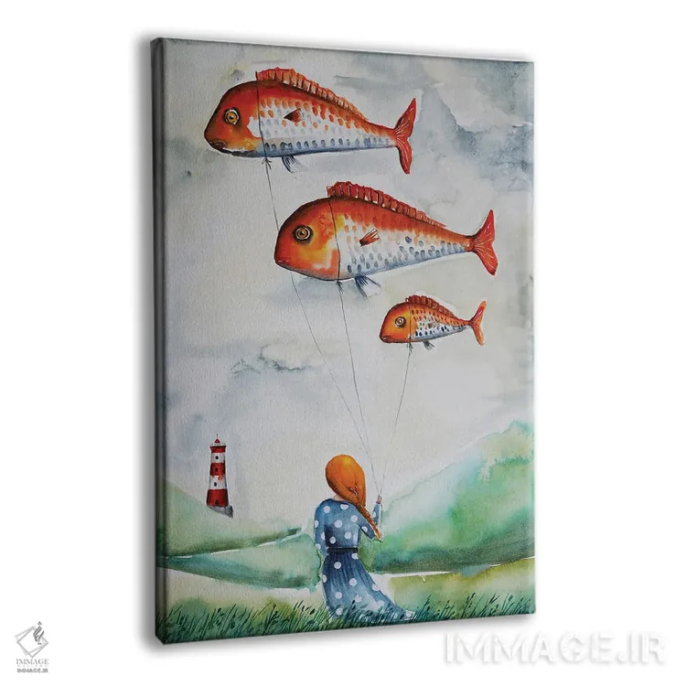 تابلو دکوراتیو دختر با ماهی ها اثر اوگنیا اسمیرنوا - نمای پرسپکتیو محصول