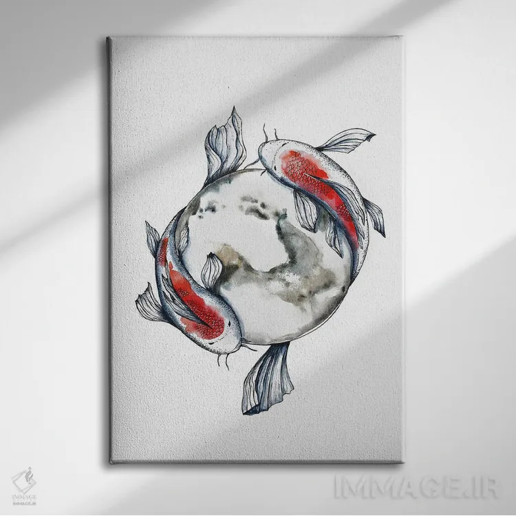 تابلو دکوراتیو ماهی های کوی و ماه اثر اوگنیا اسمیرنوا - نمای روبهرو روی دیوار