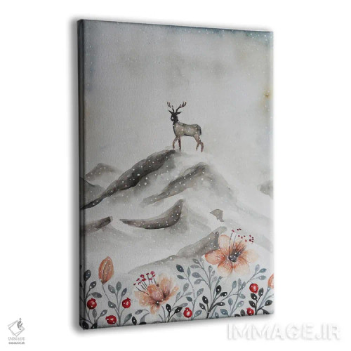 تابلو دکوراتیو گوزن روی کوه اثر اوگنیا اسمیرنوا - نمای پرسپکتیو محصول