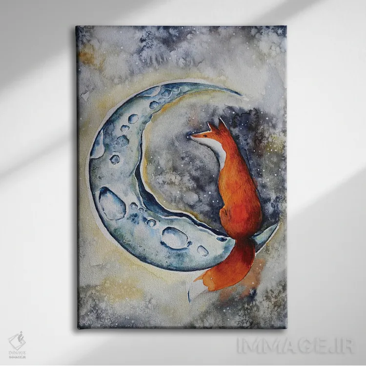تابلو دکوراتیو روباه و ماه اثر اوگنیا اسمیرنوا - نمای روبهرو روی دیوار