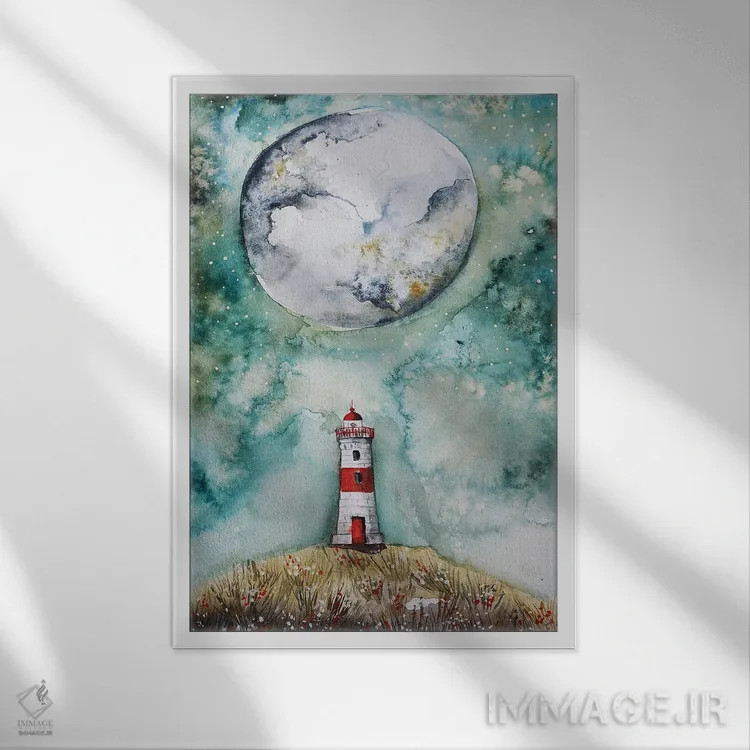 تابلو دکوراتیو آسمان سبز اثر اوگنیا اسمیرنوا - نمای قابدار سفید