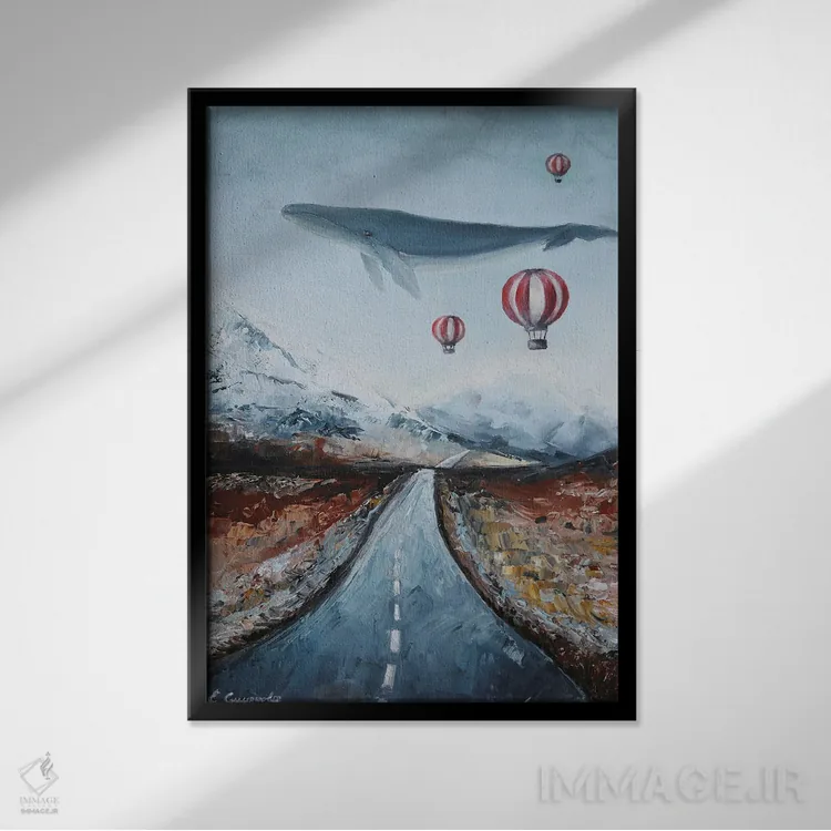 تابلو دکوراتیو نهنگ در کوهستان اثر اوگنیا اسمیرنوا - نمای قابدار مشکی