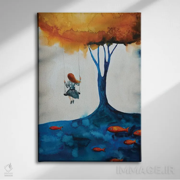 تابلو دکوراتیو دختر روی تاب اثر اوگنیا اسمیرنوا - نمای روبهرو روی دیوار