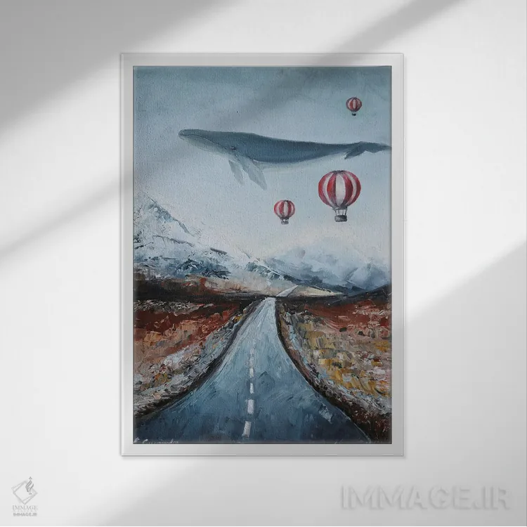 تابلو دکوراتیو نهنگ در کوهستان اثر اوگنیا اسمیرنوا - نمای قابدار سفید