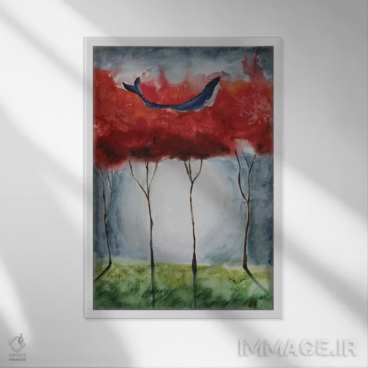 تابلو دکوراتیو درختان قرمز اثر اوگنیا اسمیرنوا - نمای قابدار سفید