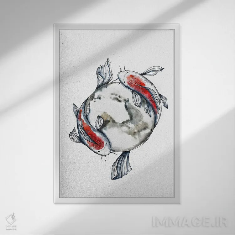 تابلو دکوراتیو ماهی های کوی و ماه اثر اوگنیا اسمیرنوا - نمای قابدار سفید