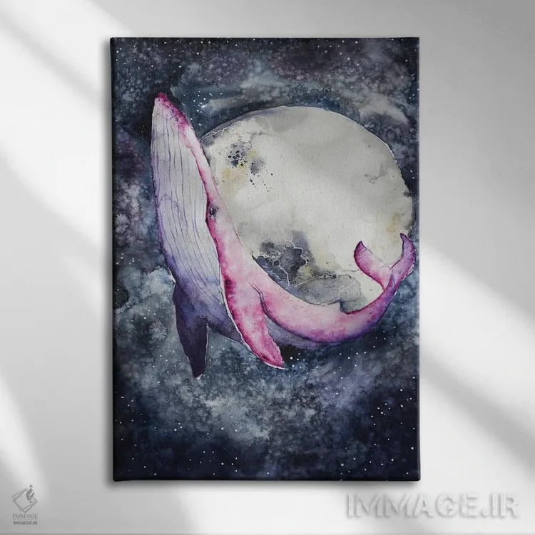 تابلو دکوراتیو نهنگ صورتی اثر اوگنیا اسمیرنوا - نمای روبهرو روی دیوار