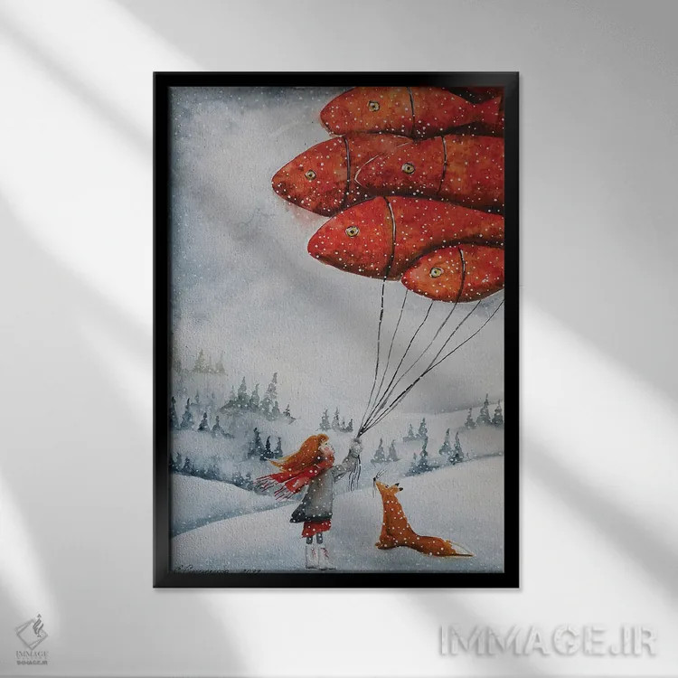 تابلو دکوراتیو بگذار برف ببارد اثر اوگنیا اسمیرنوا - نمای قابدار مشکی