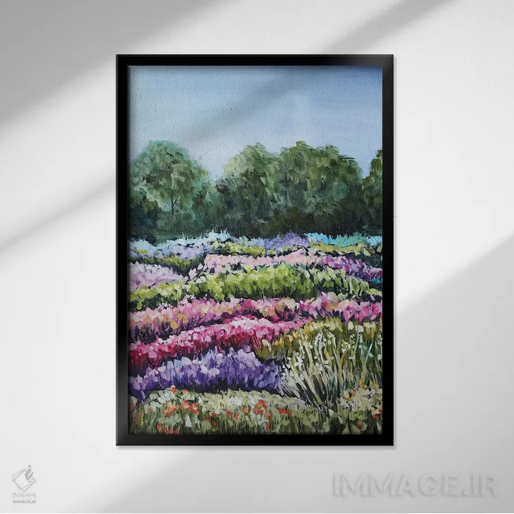 تابلو دکوراتیو مزرعه گل اثر اوگنیا اسمیرنوا - نمای قابدار مشکی