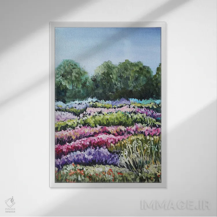 تابلو دکوراتیو مزرعه گل اثر اوگنیا اسمیرنوا - نمای قابدار سفید
