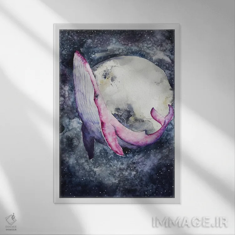 تابلو دکوراتیو نهنگ صورتی اثر اوگنیا اسمیرنوا - نمای قابدار سفید