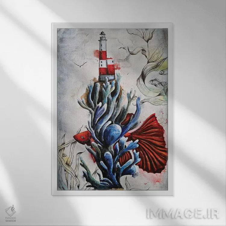 تابلو دکوراتیو در میان مرجان ها اثر اوگنیا اسمیرنوا - نمای قابدار سفید