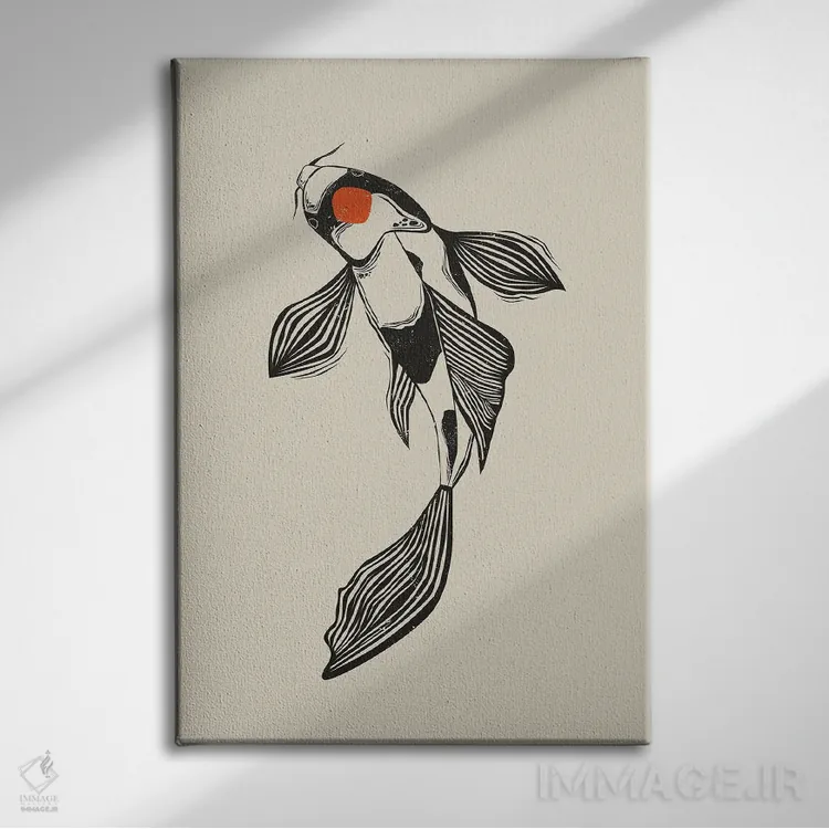 تابلو دکوراتیو ماهی کوی به سبک لینوکات ۱ اثر اوگنیا اسمیرنوا - نمای روبهرو روی دیوار
