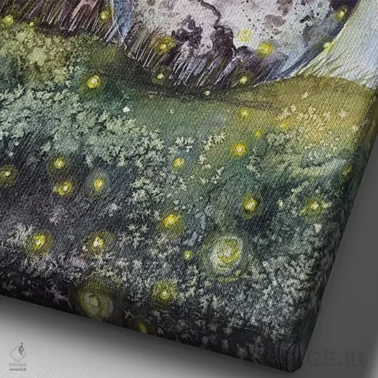 تابلو دکوراتیو خرس با ماه اثر اوگنیا اسمیرنوا - نمای نزدیک بافت بوم