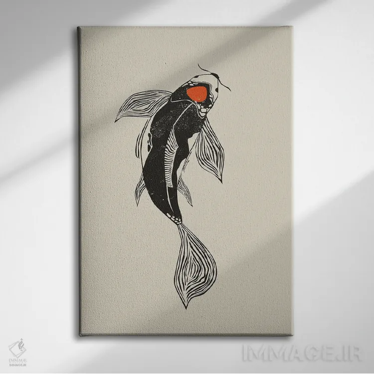 تابلو دکوراتیو ماهی کوی به سبک لینوکات ۲ اثر اوگنیا اسمیرنوا - نمای روبهرو روی دیوار