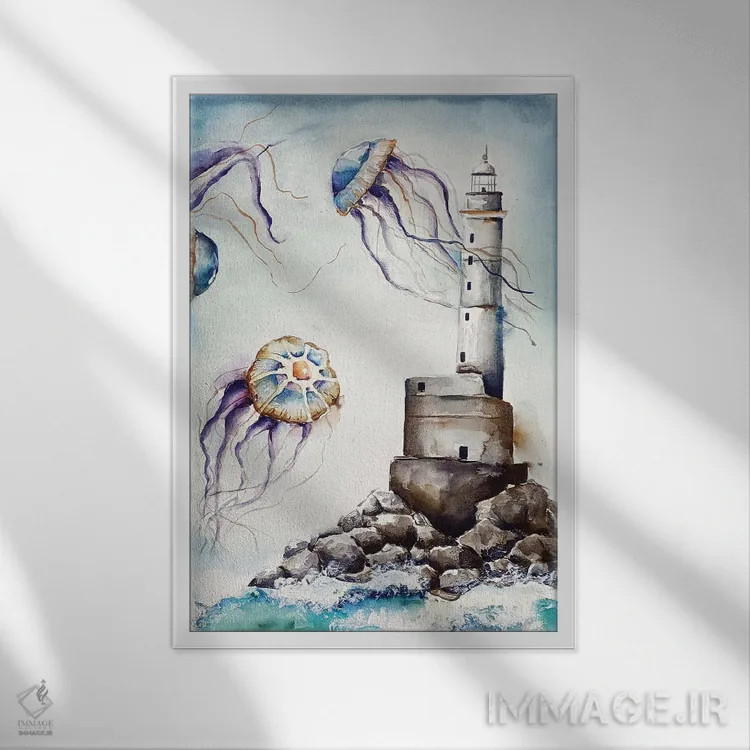 تابلو دکوراتیو در میان عروس های دریایی اثر اوگنیا اسمیرنوا - نمای قابدار سفید