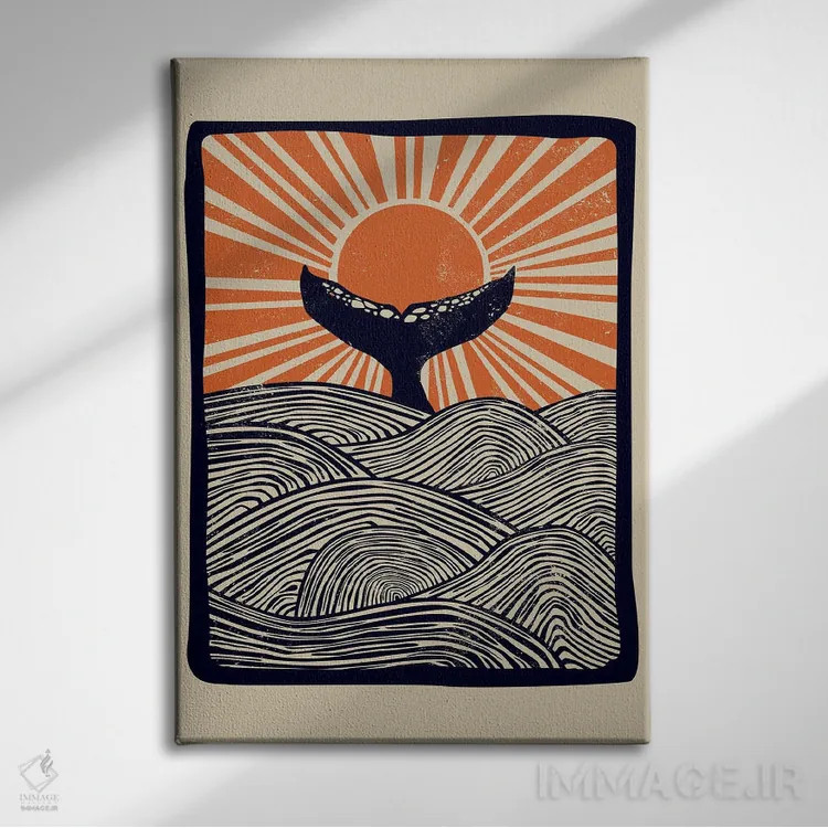 تابلو دکوراتیو اقیانوس به سبک لینوکات اثر اوگنیا اسمیرنوا - نمای روبهرو روی دیوار