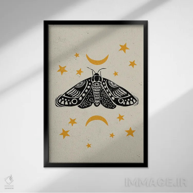 تابلو دکوراتیو شب پره به سبک لینوکات اثر اوگنیا اسمیرنوا - نمای قابدار مشکی