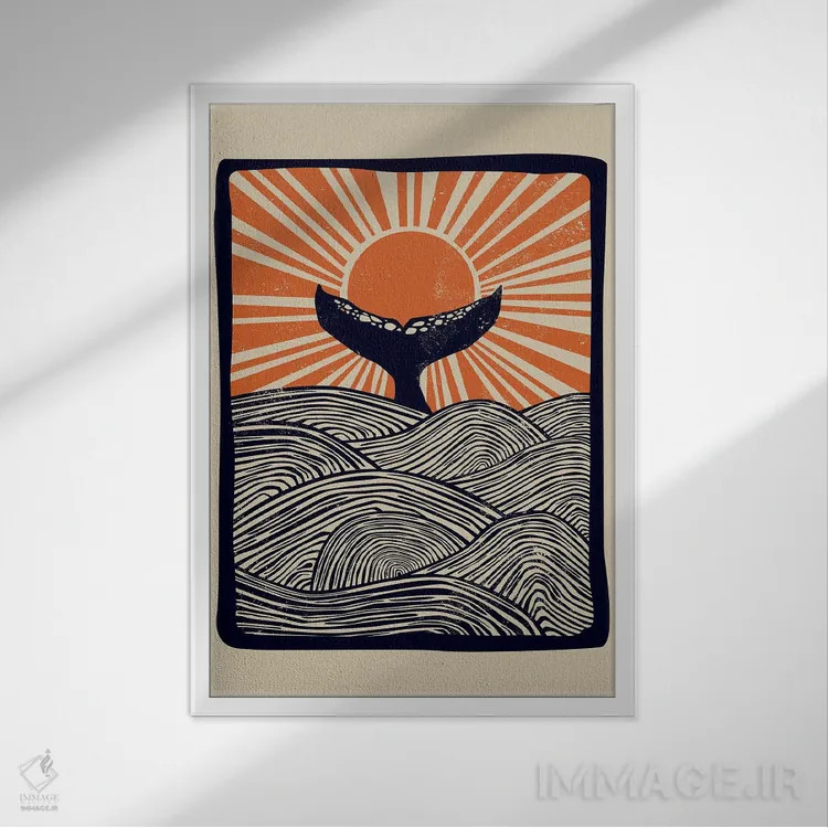 تابلو دکوراتیو اقیانوس به سبک لینوکات اثر اوگنیا اسمیرنوا - نمای قابدار سفید