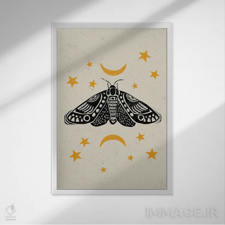 تابلو دکوراتیو شب پره به سبک لینوکات اثر اوگنیا اسمیرنوا - نمای قابدار سفید