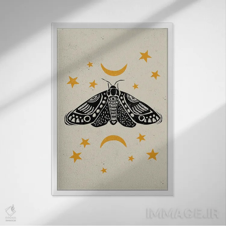 تابلو دکوراتیو شب پره به سبک لینوکات اثر اوگنیا اسمیرنوا - نمای قابدار سفید
