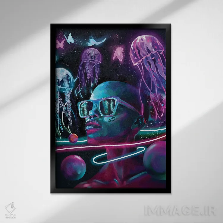 تابلو دکوراتیو رویاهای نئونی اثر ابن نواکپانی - نمای قابدار مشکی