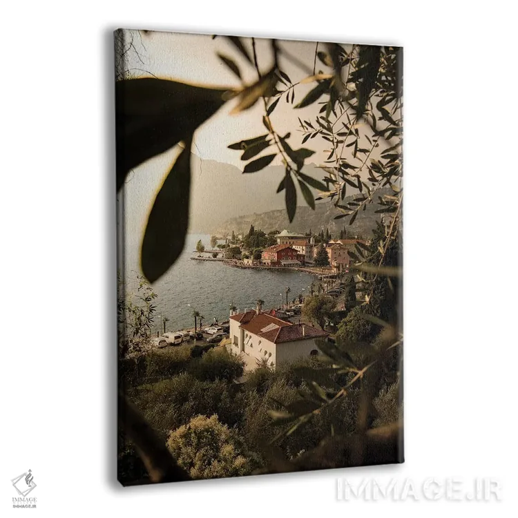 تابلو دکوراتیو دریاچه گاردا توربوله با قاب اثر انزو رومانو - نمای پرسپکتیو محصول