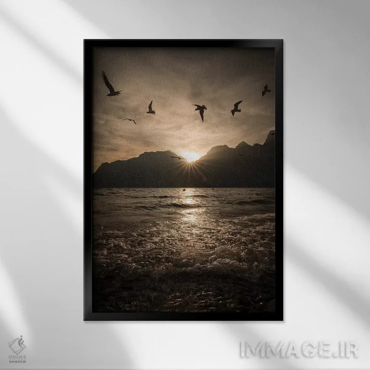 تابلو دکوراتیو دریاچه گاردا ۱ اثر انزو رومانو - نمای قابدار مشکی