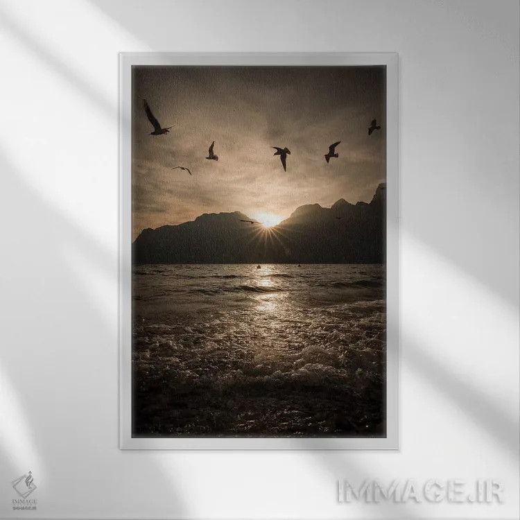 تابلو دکوراتیو دریاچه گاردا ۱ اثر انزو رومانو - نمای قابدار سفید