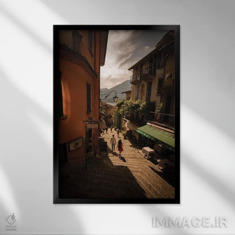 تابلو دکوراتیو بلاژیو، دریاچه کومو، ایتالیا اثر انزو رومانو - نمای قابدار مشکی