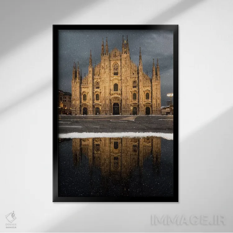 تابلو دکوراتیو برف در میلان اثر انزو رومانو - نمای قابدار مشکی