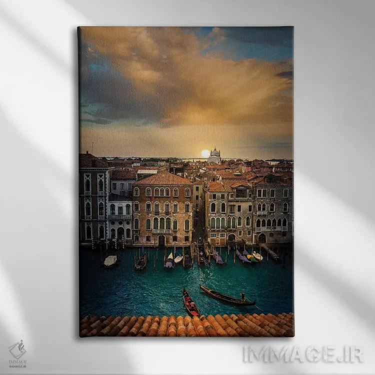 تابلو دکوراتیو غروب آفتاب در ونیز اثر انزو رومانو - نمای روبهرو روی دیوار