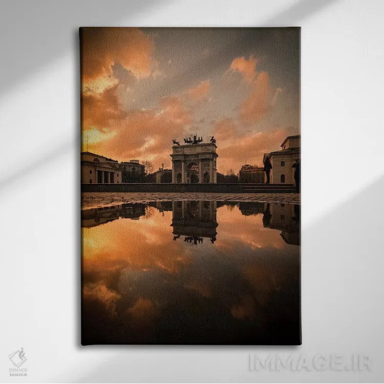 تابلو دکوراتیو غروب در طاق پیروزی میلان اثر انزو رومانو - نمای روبهرو روی دیوار