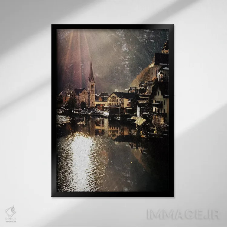 تابلو دکوراتیو نور خورشید در هالشتات اثر انزو رومانو - نمای قابدار مشکی