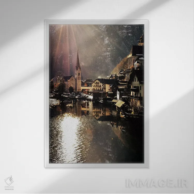 تابلو دکوراتیو نور خورشید در هالشتات اثر انزو رومانو - نمای قابدار سفید