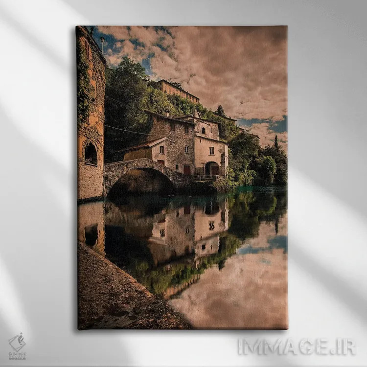 تابلو دکوراتیو نسو در کنار دریاچه کومو اثر انزو رومانو - نمای روبهرو روی دیوار