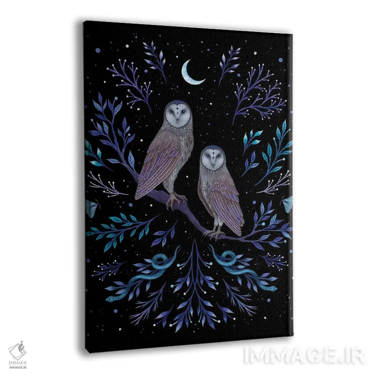 تابلو دکوراتیو جغدها در نور ماه اثر اپیزودیک دراوینگ - نمای پرسپکتیو محصول