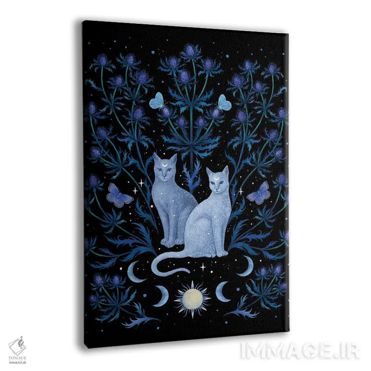 تابلو دکوراتیو خار آبی و گربه اثر اپیزودیک دراوینگ - نمای پرسپکتیو محصول